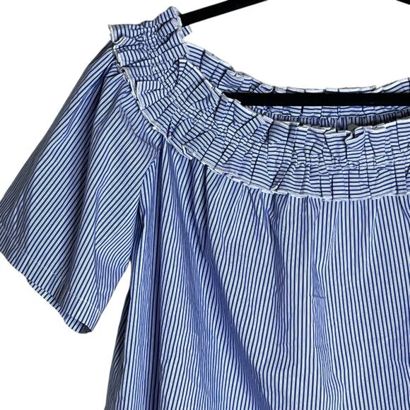 Vineyard Vines Off Shoulder Top XL Blue White Striped Cropped Cotton Stretch - Picture 2 of 8